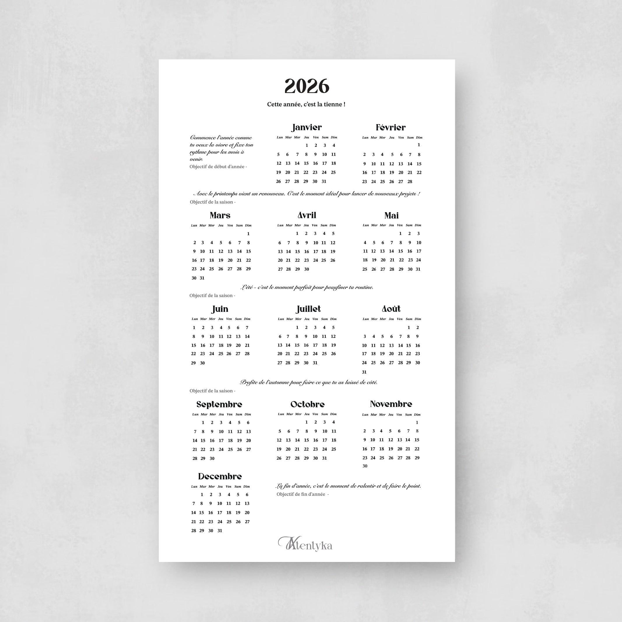 Calendrier 2026 – édition papier